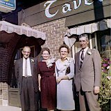 Escher's 25th wedding anniversary, 1960.  With their Best Man and Brides Maid, in front of the Chateau bar/restaurant on Monticello's Main St.